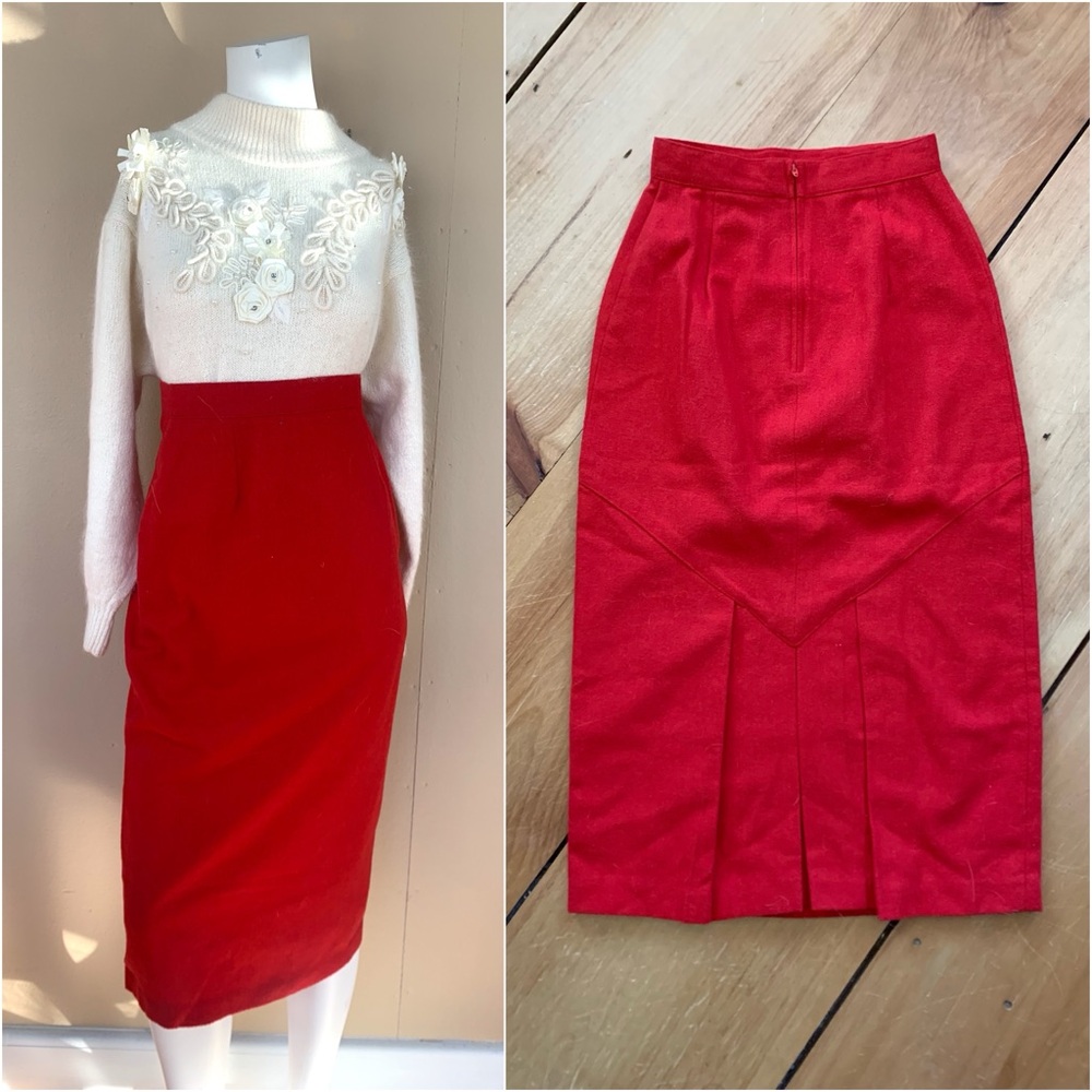 Vintage 70’s Red Pencil Skirt | High Waisted Straight Midi Skirt